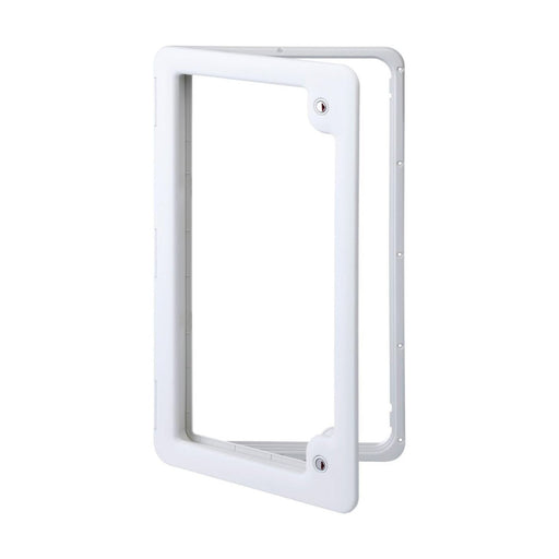 Puerta de servicio Thetford 4 blanca para caravana o autocaravana, vista frontal con cierre