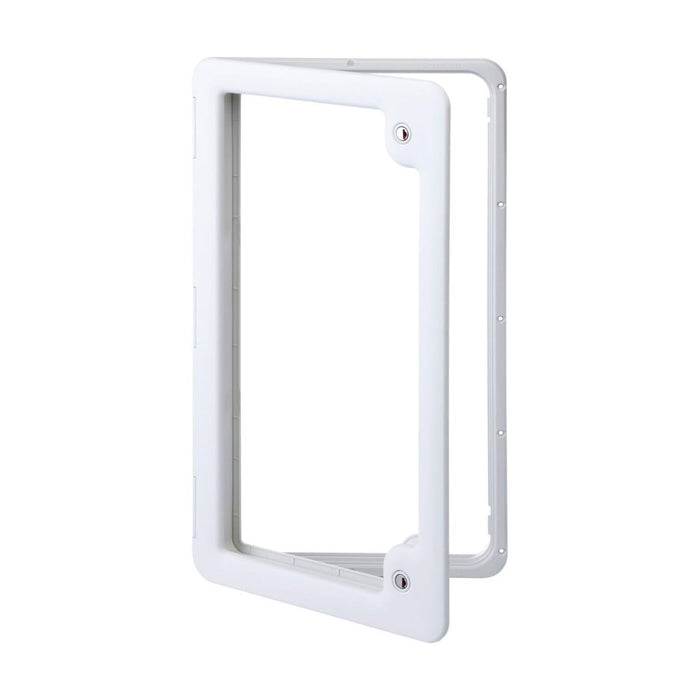 Puerta de servicio Thetford 4 blanca para caravana o autocaravana, vista frontal con cierre