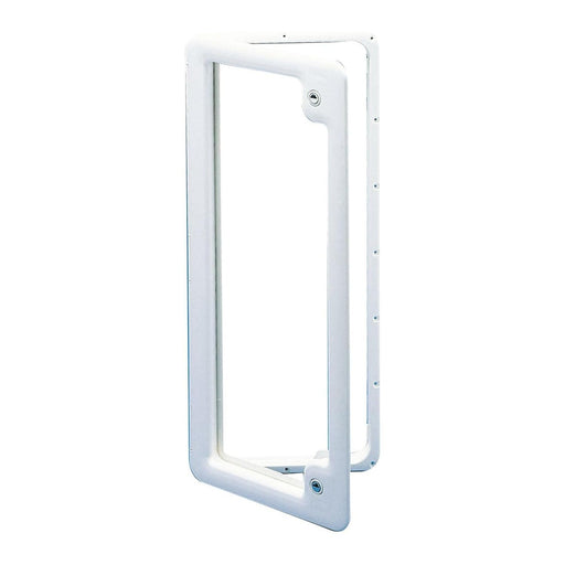 Puerta de servicio Thetford 5 blanca para caravana o autocaravana, vista frontal con cierre