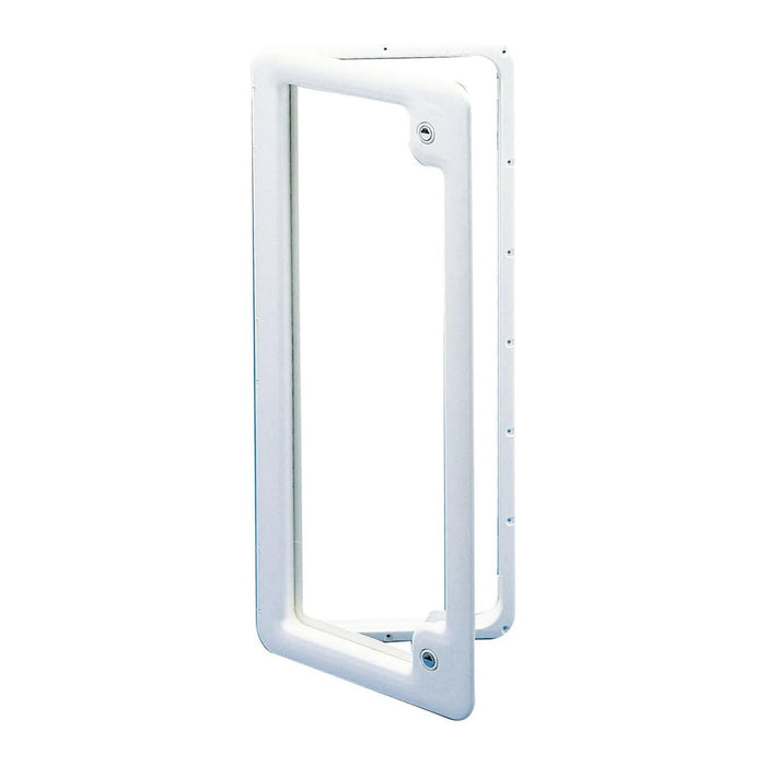 Puerta de servicio Thetford 5 blanca para caravana o autocaravana, vista frontal con cierre