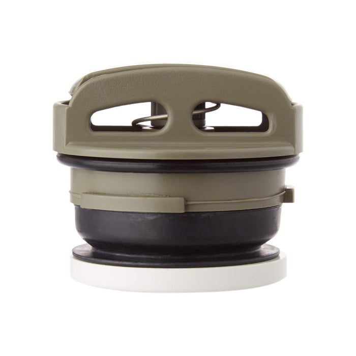 Vista lateral de la válvula automática Thetford con juntas y mecanismo interno para depósitos de casete.