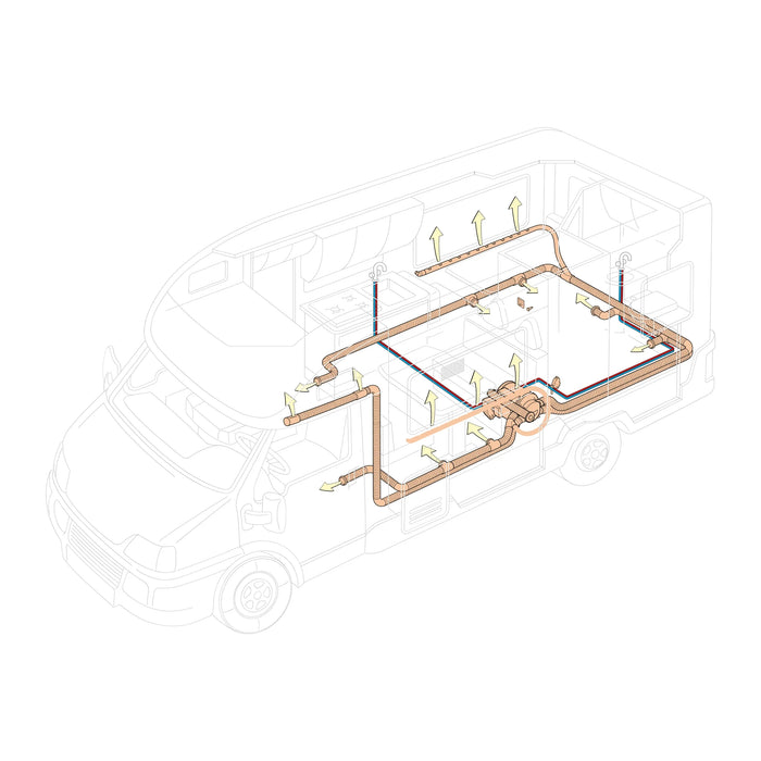 Esquema de instalación de la calefacción diésel Truma Combi D4 en una furgoneta camper