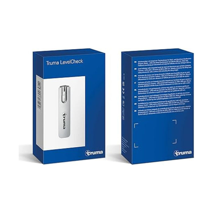 Caja del Truma LevelCheck mostrando vista frontal y trasera del empaque