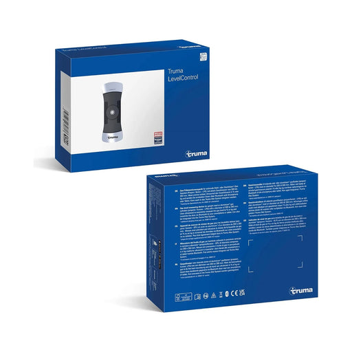 Caja del Truma LevelControl mostrando la vista frontal y trasera del empaque del producto