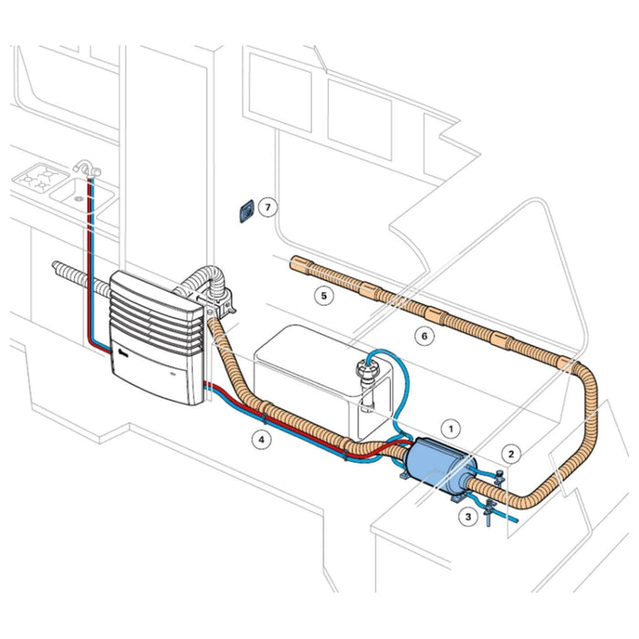 Esquema de instalación del calentador de agua Truma Therme 220V en una autocaravana