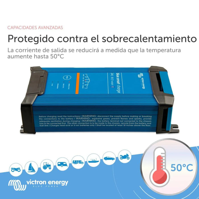 Cargador Victron Blue Smart IP22 24V 8A protegido contra el sobrecalentamiento hasta 50 grados