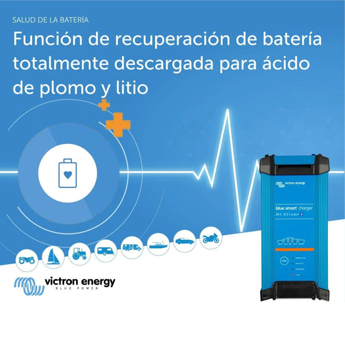Función de recuperación de baterías profundamente descargadas del cargador Victron Blue Smart IP22 24V 8A
