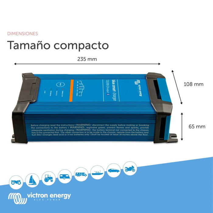 Dimensiones del cargador Victron Energy Blue Smart IP22 12V 30A en formato compacto