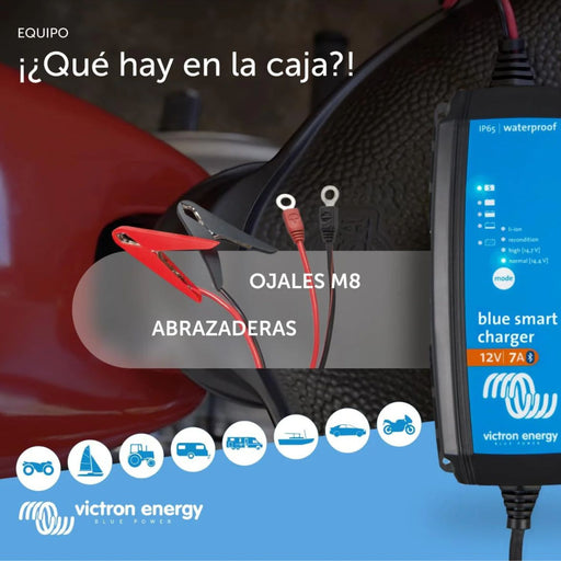 Accesorios incluidos en el cargador Victron Energy Blue Smart IP65 12V 7A: pinzas y ojales M8