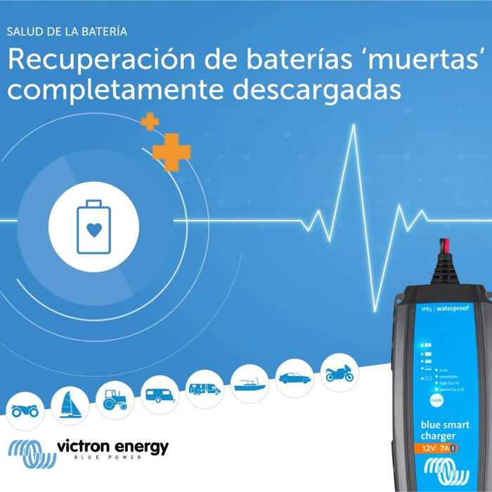 Función de recuperación de baterías completamente descargadas del cargador Victron Energy Blue Smart IP65 12V 7A