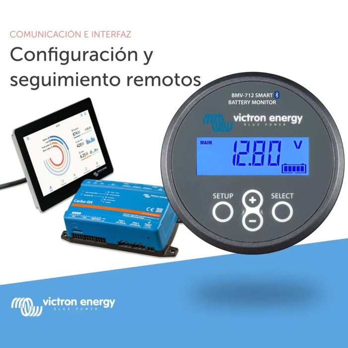 Monitor Victron Energy BMV-712 Smart gris con conexión a Cerbo GX para monitoreo remoto