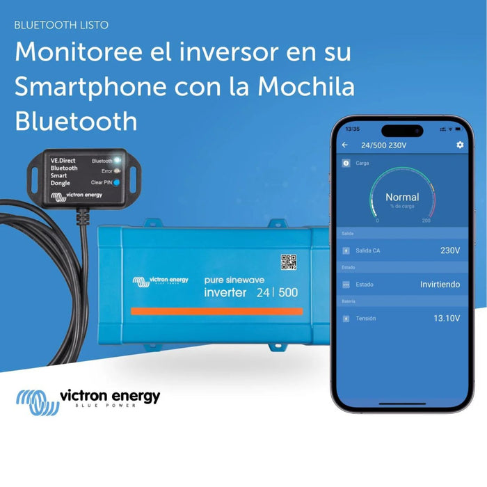 Victron Energy Inversor 500VA 24V con mochila Bluetooth y monitoreo por smartphone