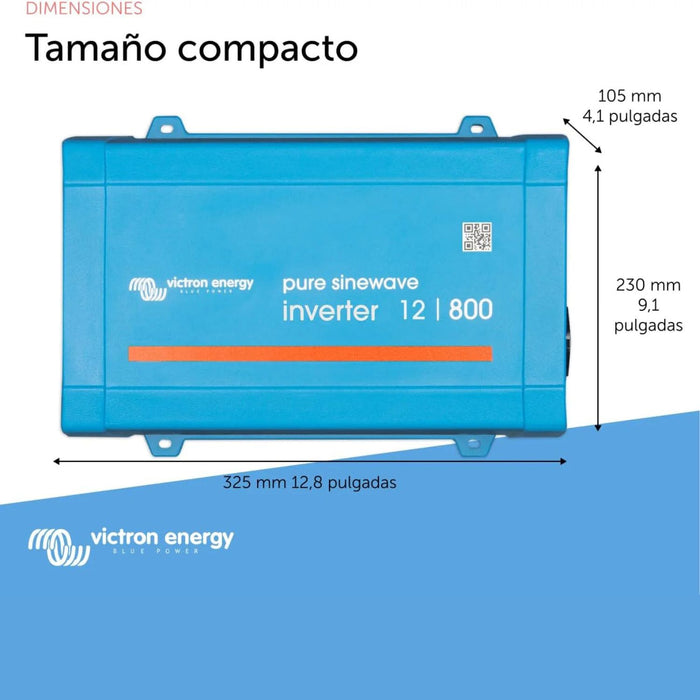 Dimensiones del inversor Victron Energy 800VA 12V compacto y eficiente