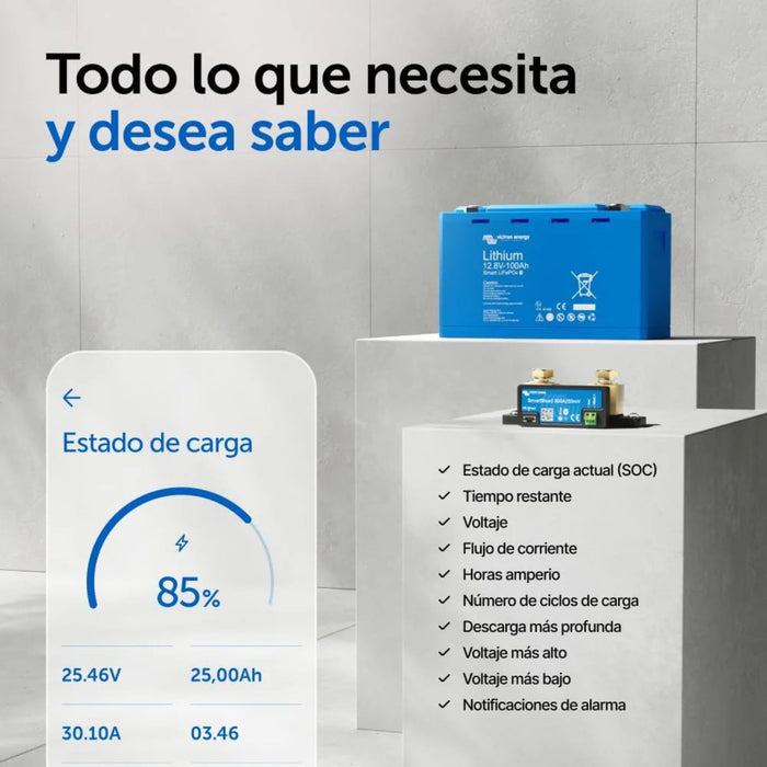 Aplicación Victron mostrando estado de carga monitoreado por el SmartShunt 500A