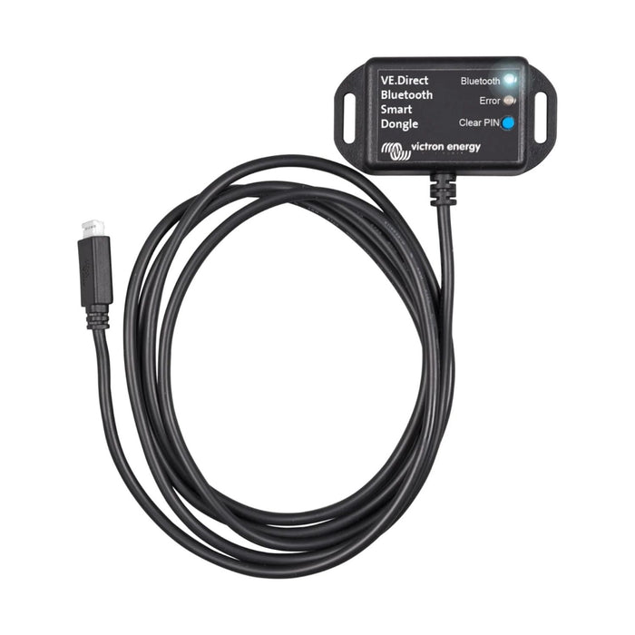 Llave VE.Direct Bluetooth Smart de Victron Energy con cable y módulo principal en vista frontal