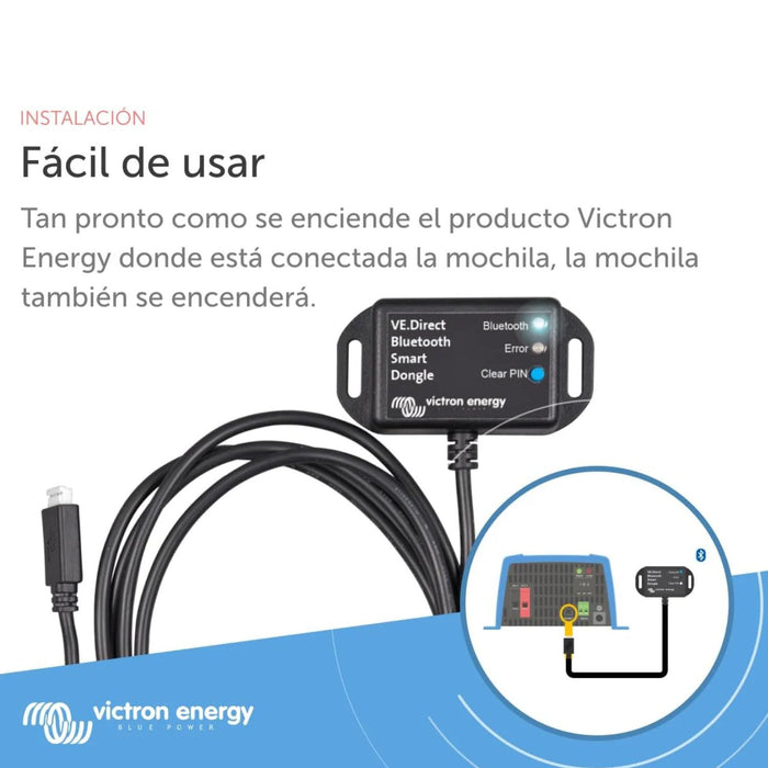 Instalación fácil de la mochila VE.Direct Bluetooth Smart de Victron Energy con conexión directa al equipo