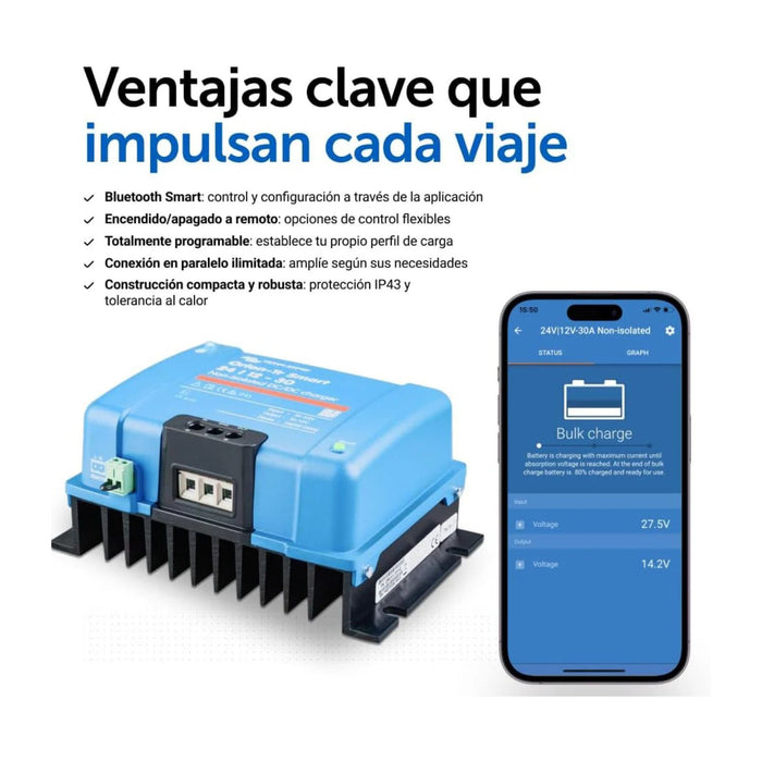 Ventajas del cargador Victron Orion-Tr Smart 24/12-10 con control Bluetooth y monitorización de carga