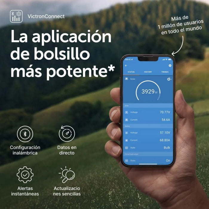 Aplicación VictronConnect para controlar el cargador Orion-Tr Smart 24/12-30 con datos en directo