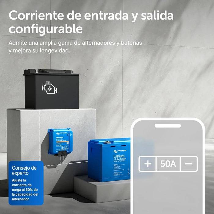Ajuste de corriente del cargador DC DC Victron Orion XS para alternadores y baterías
