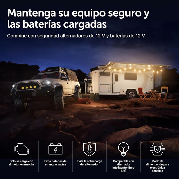 Vehículo y caravana alimentados por el cargador Victron Orion XS 12V